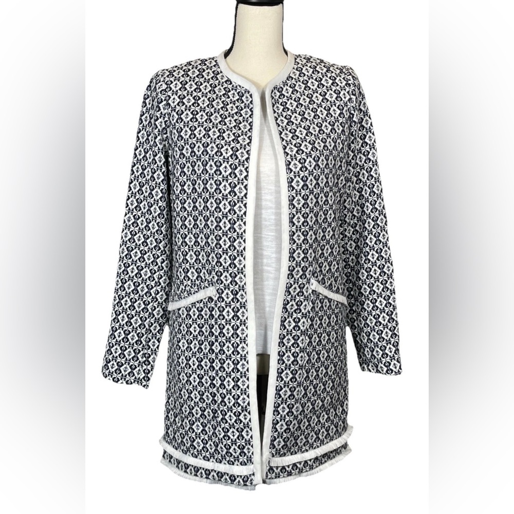 Carolina Belle Montreal Spring Tweed Blazer Cottage Core Boho Blue Jacket, S